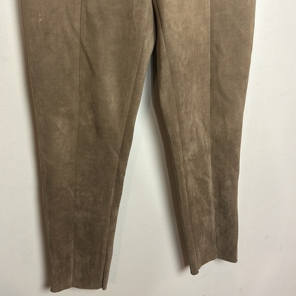 Zara Faux Suede Elastic Waist Zipper Slit Hem Camel Brown Tan Leggings Pants - Picture 8 of 14